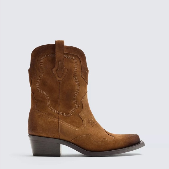 Zara NWT Men’s 100% Suede Leather Brown Cowboy Boots Sz 10 Western Pull On